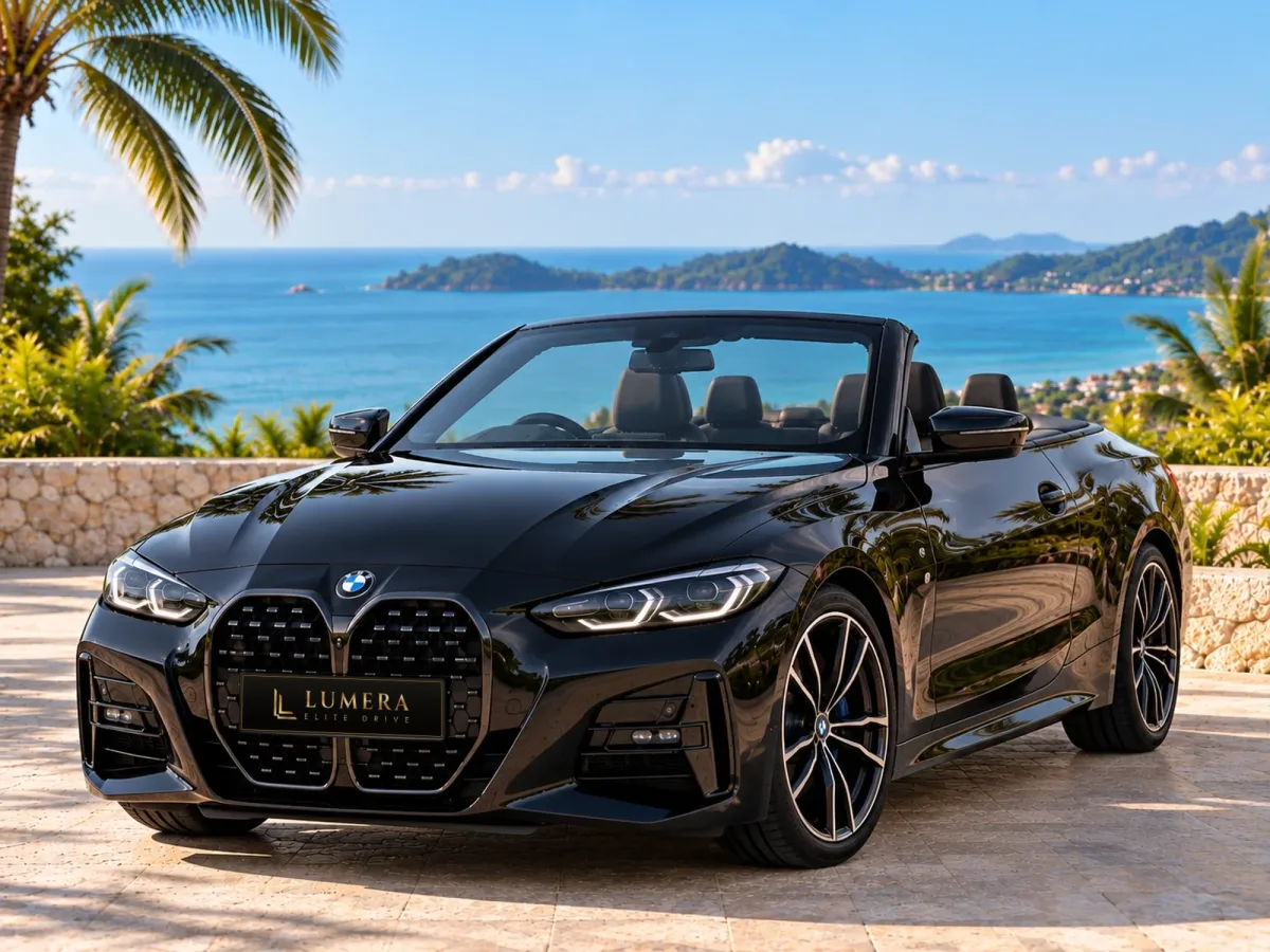 BMW 420d Cabriolet (2021, чёрная)